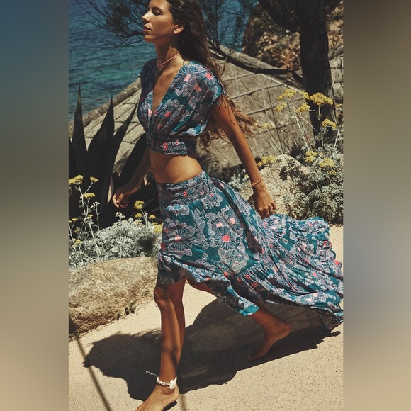 New Free People Morning Sun Flowing Frill Skirt and top set - Picture 2 of 7